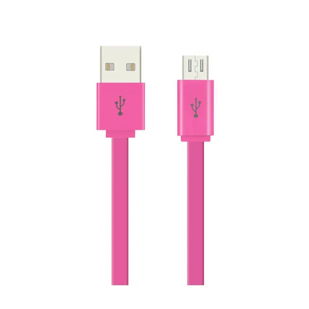 Reiko 39Inches Flat Data Cable For Micro-Usb Devices Pink