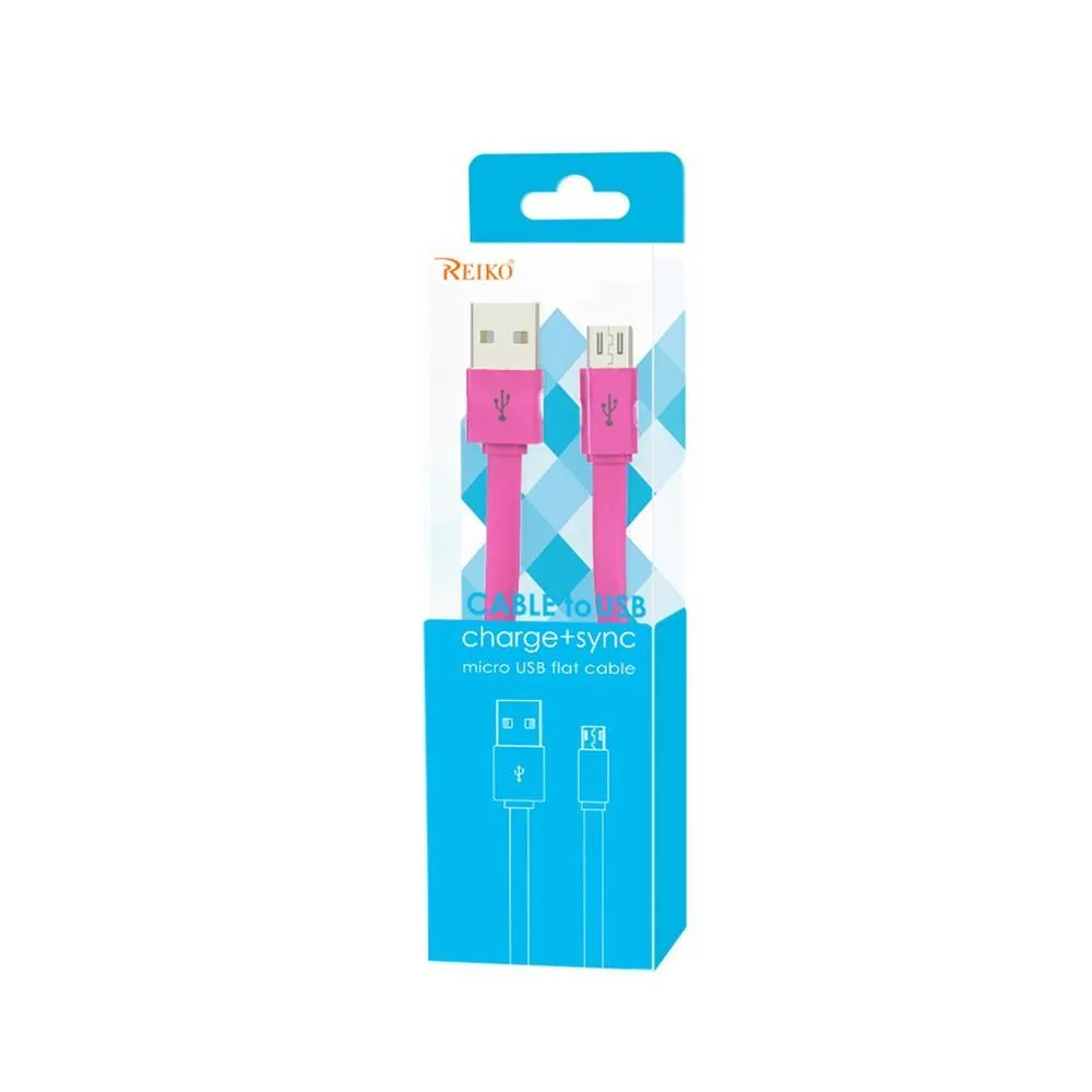 Reiko 39Inches Flat Data Cable For Micro-Usb Devices Pink
