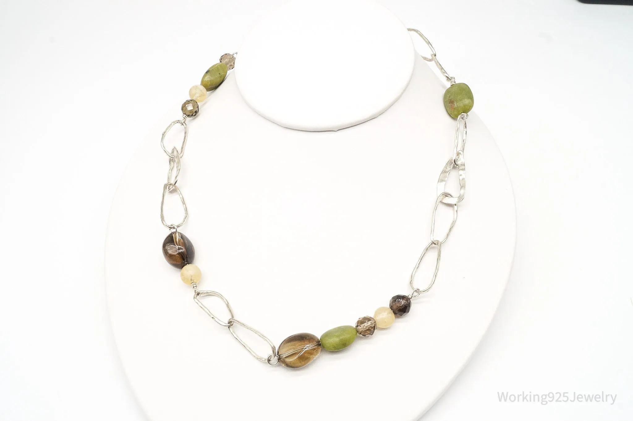 Retired Silpada Jade Smoky Topaz Citrine Chain Link Sterling Silver Necklace