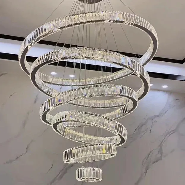 Rylight 5/6-Ring Crystal Chandelier in Gold/Chrome Finish
