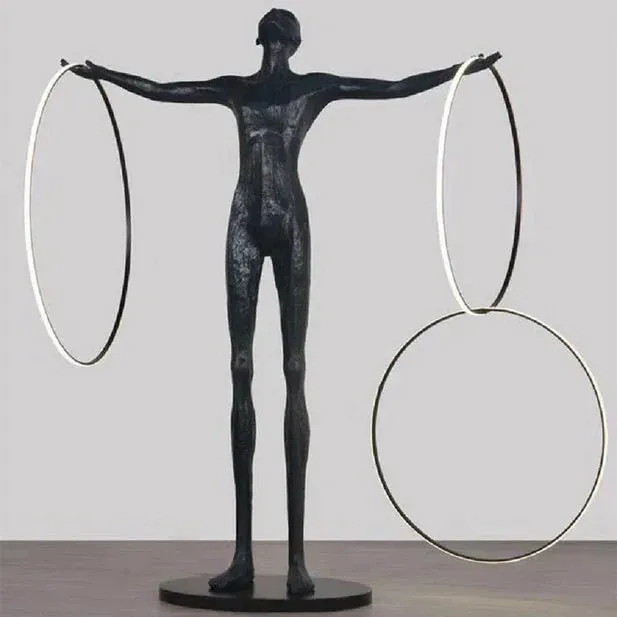 Rylight Black Statue LED Rings Floor Lamp
