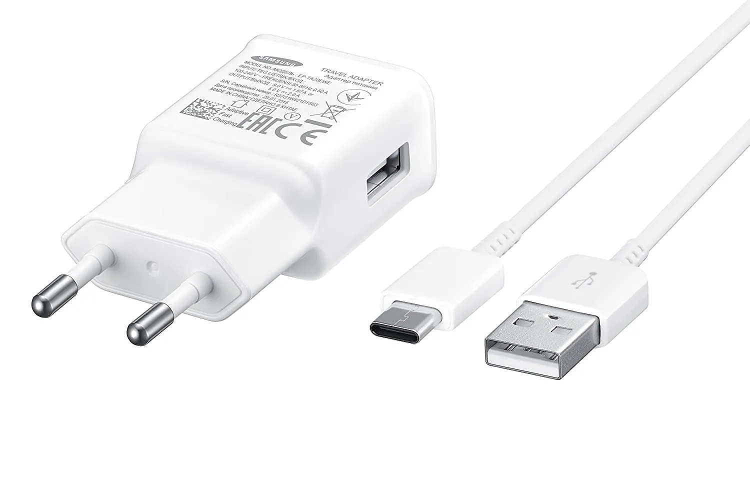 Samsung 15W EU Mains Charger White with A to C Cable - EP-TA20EWECGWW