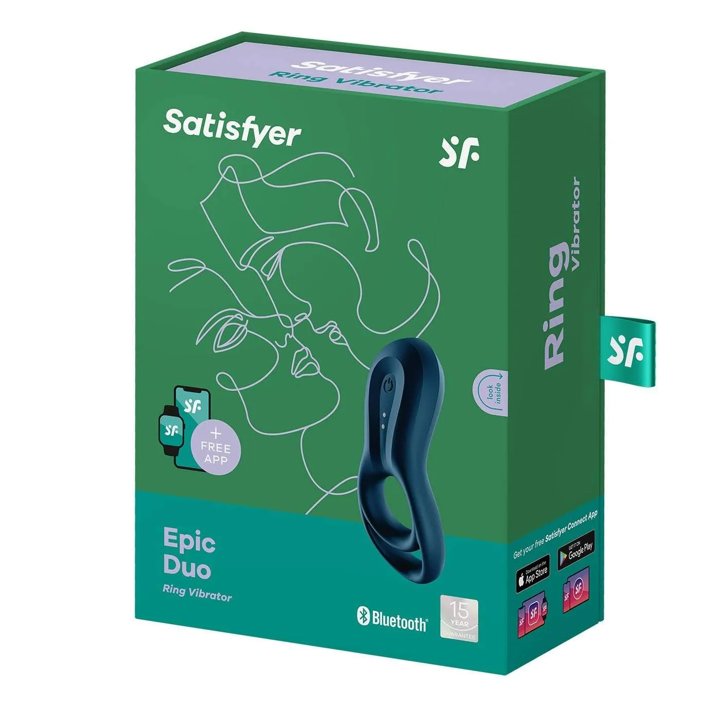 Satisfyer - Epic Duo Bluetooth App-Controlled Silicone Vibrating Cock Ring (Navy)