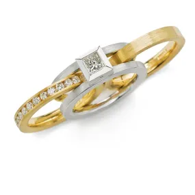 Series 14 | Parallel Wide Band Square Ring Set, Plat., 18k   Diamonds