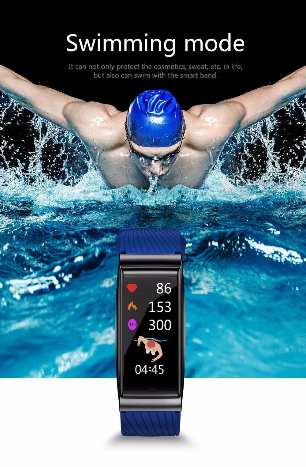 Sports Swim Smart Watch Blood Pressure Heart Rate Monitor GPS for IOS Android Windows