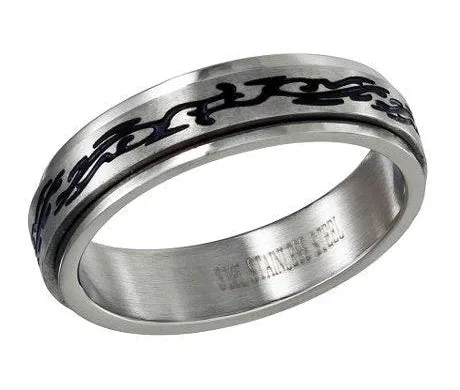 Stainless Steel Tribal Sign Spinner Ring-6mm