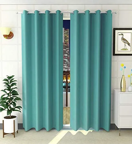 STAR DECOR Polyresin Solid Grommet Curtain, 4 X 5 Feet, Aqua Blue, Pack of 2