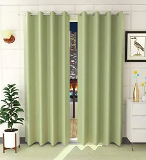 STAR DECOR Single Piece Solid Blackout Plain Faux Silk Eyelet Curtain -100% Opaque - 5 feet Window, Green [1 Piece]