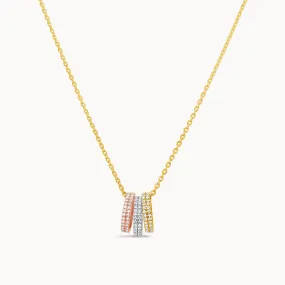 Three Diamond Rings Necklace - Mixed Gold