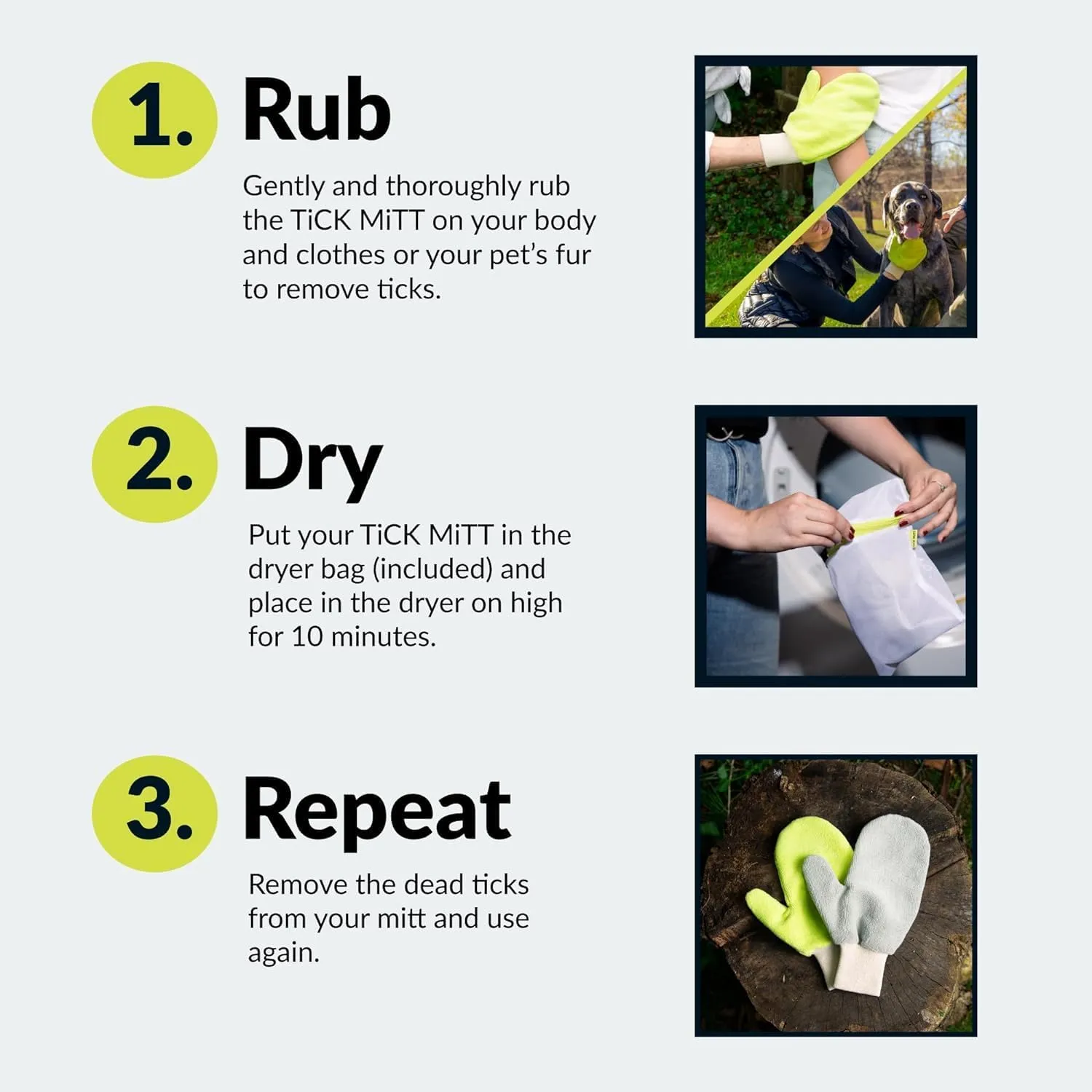 TiCK MiTT, Yellow Tick Defense Glove - Protective Tool for Humans and Pets - Safely Handle Ticks with Ease - Durable, Comfortable, and Easy to Use Tick Management Glove
