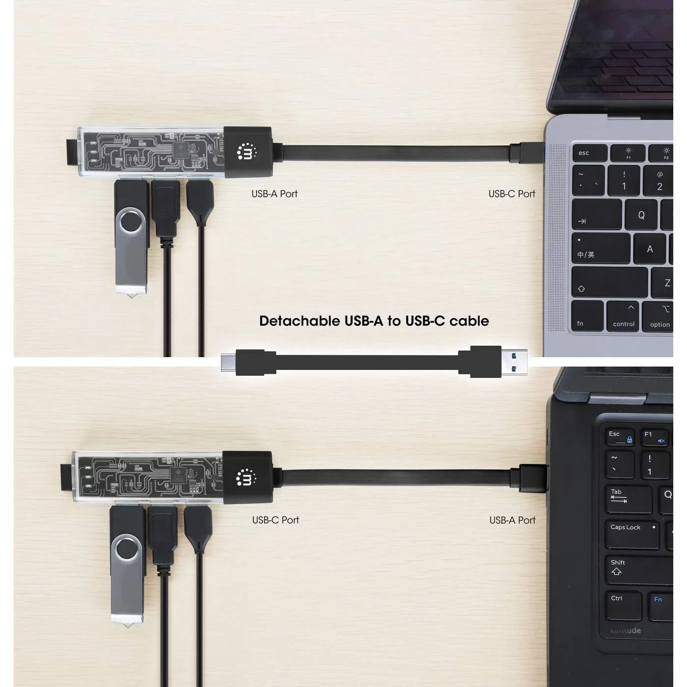 Transparent 4-Port USB 3.0 Type-C / Type-A Combo Hub