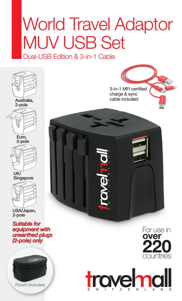 Travelmall Dual USB Worldwide Travel Adaptor Set