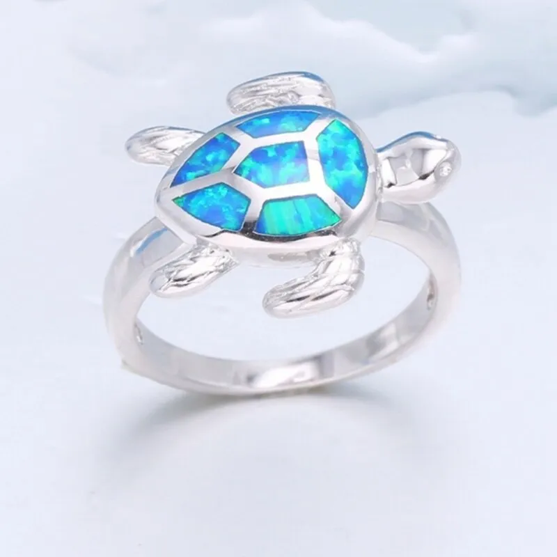 Unique Blue Opal Silver Turtle Ring