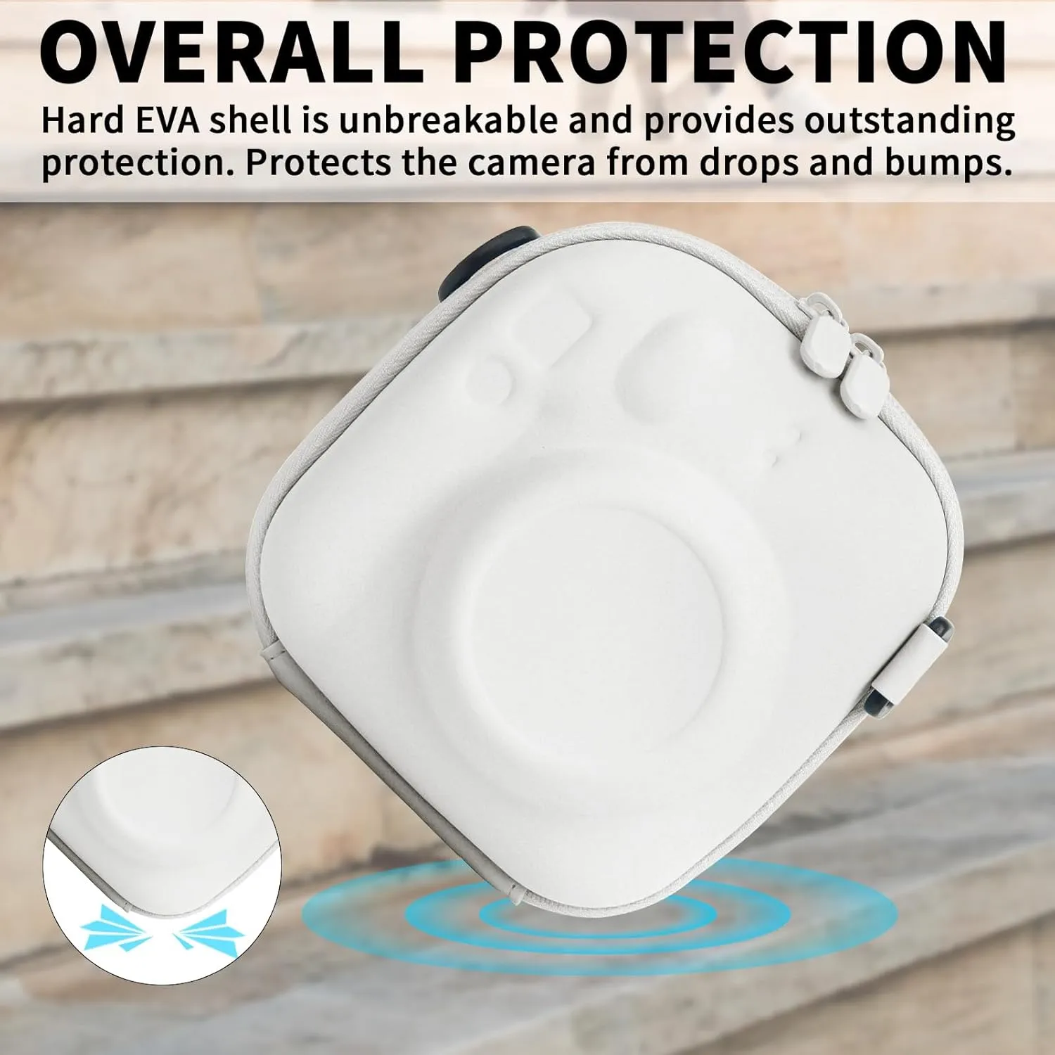 Universal Protective Camera Case for Fujifilm Instax Mini 12 11 9 8 SE 7  40, Instant Camera Bag Hard EVA Case with Shoulder Strap- Clay White