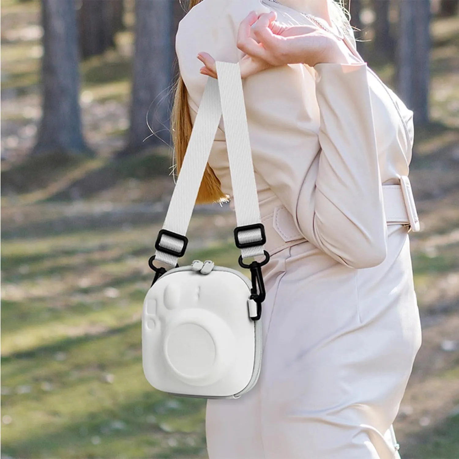 Universal Protective Camera Case for Fujifilm Instax Mini 12 11 9 8 SE 7  40, Instant Camera Bag Hard EVA Case with Shoulder Strap- Clay White