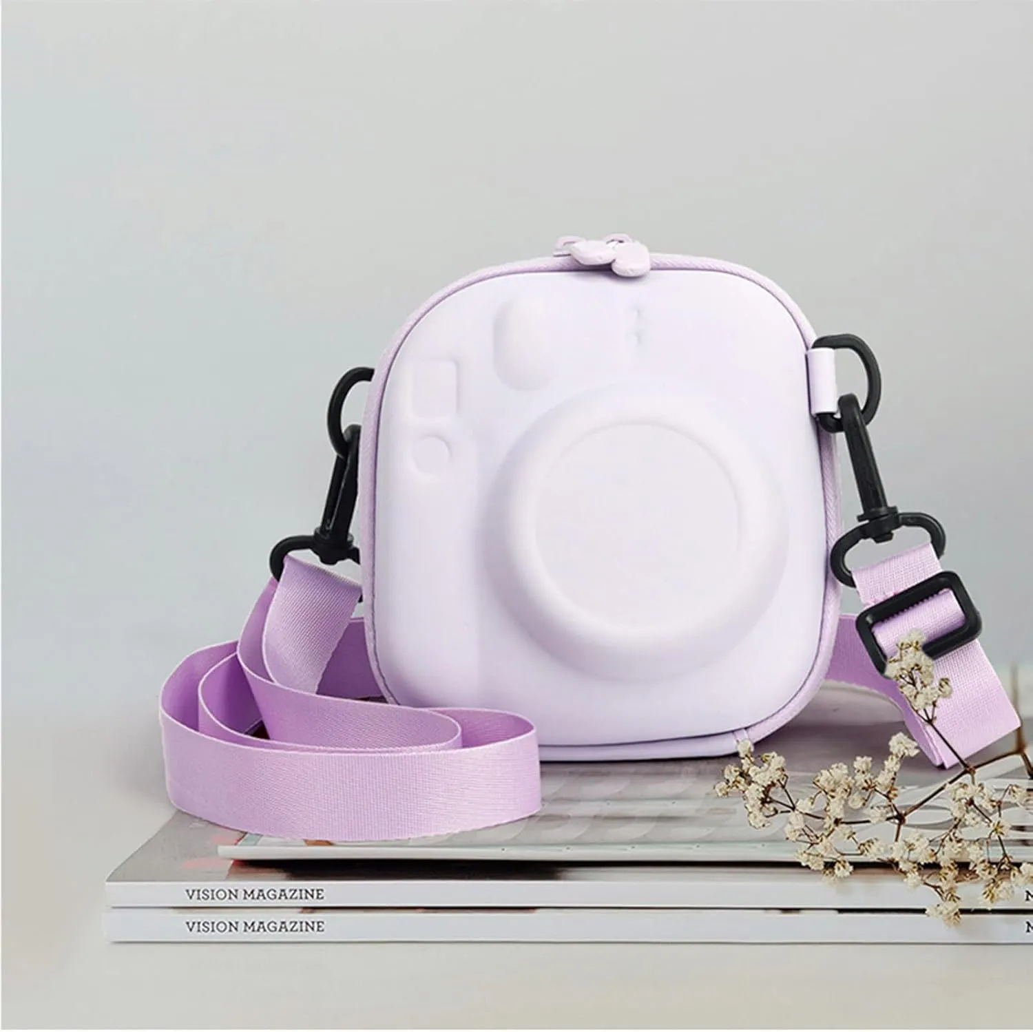 Universal Protective Camera Case for Fujifilm Instax Mini 12 11 9 8 SE 7  40, Instant Camera Bag Hard EVA Case with Shoulder Strap- Lilac purple