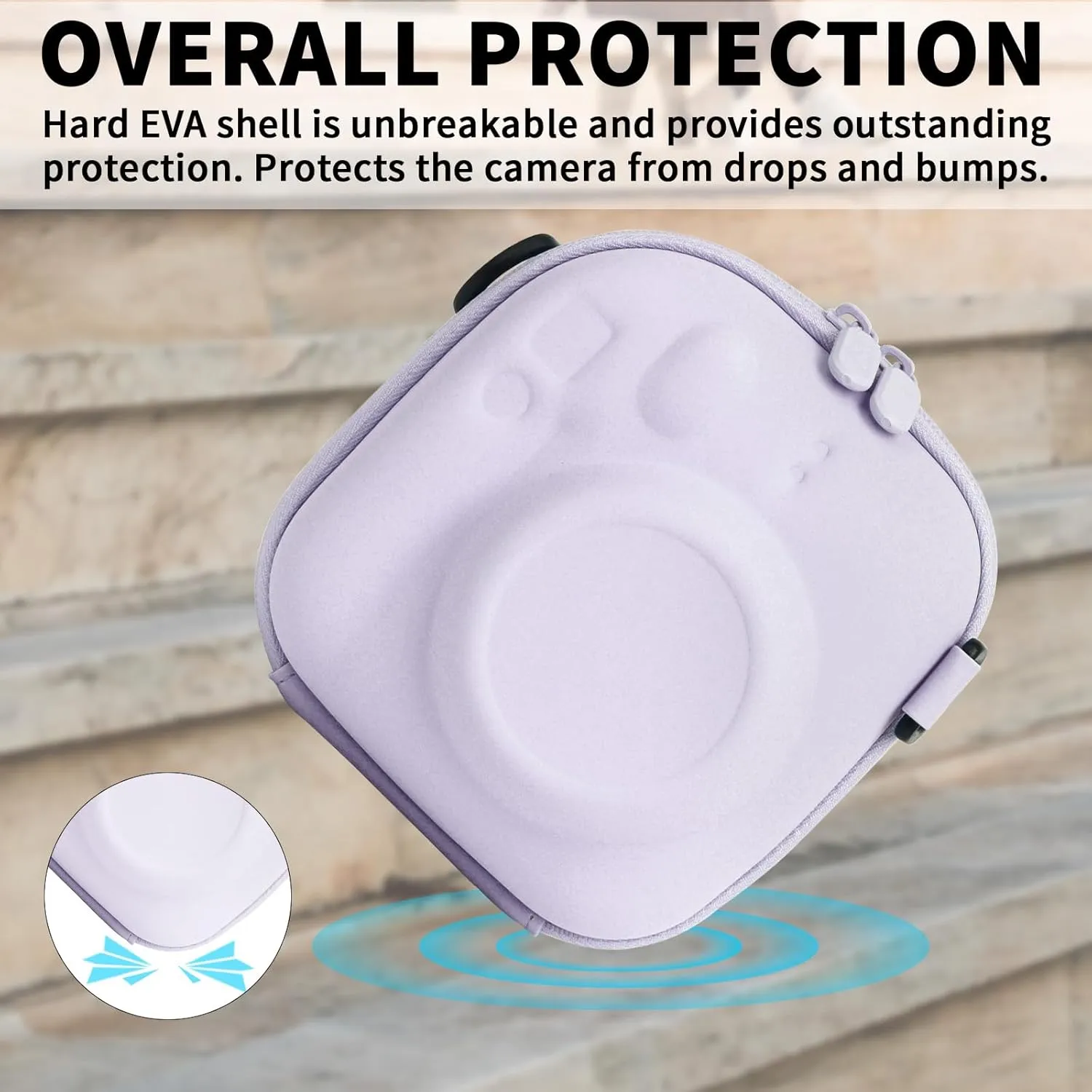 Universal Protective Camera Case for Fujifilm Instax Mini 12 11 9 8 SE 7  40, Instant Camera Bag Hard EVA Case with Shoulder Strap- Lilac purple