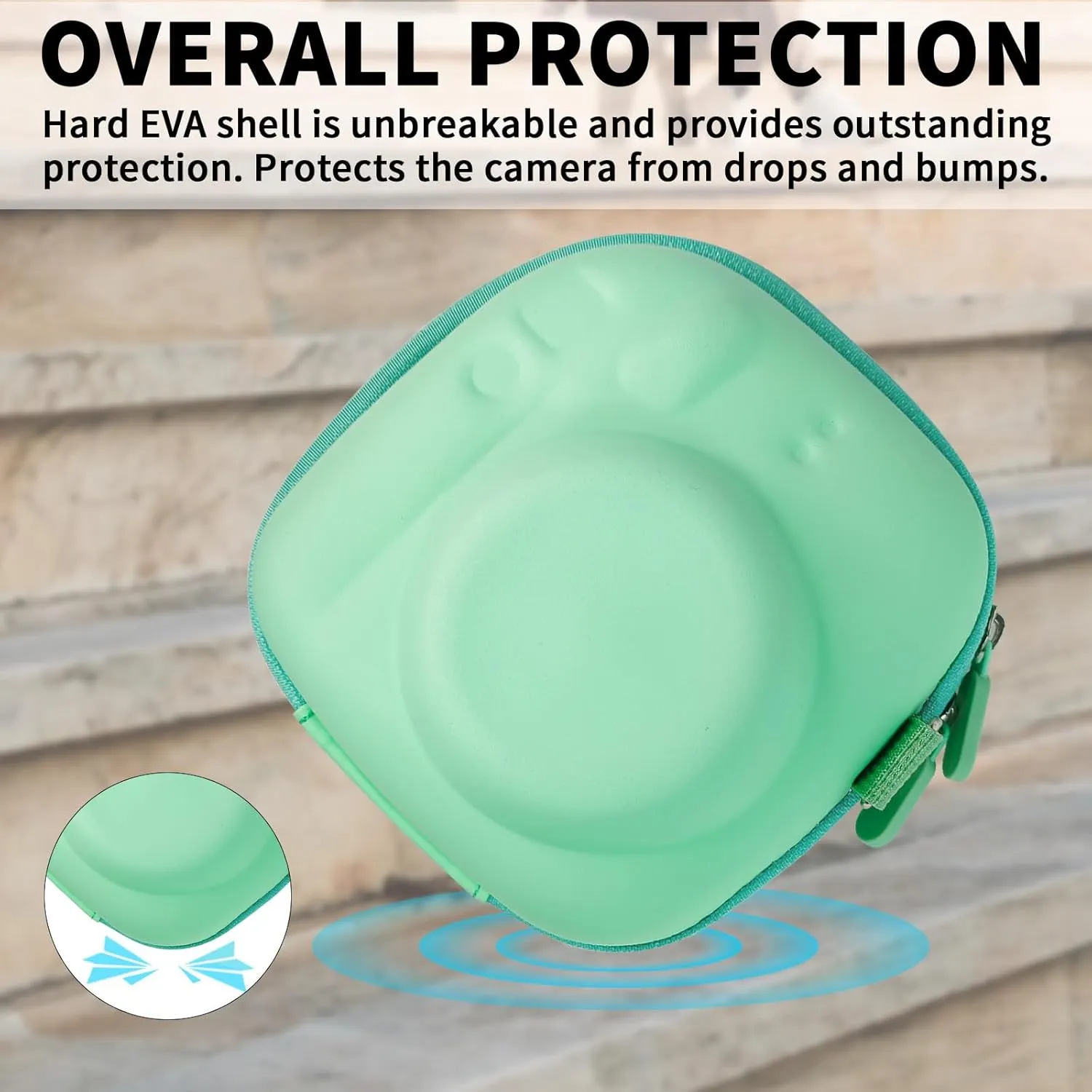 Universal Protective Camera Case for Fujifilm Instax Mini 12 11 9 8 SE 7  40, Instant Camera Bag Hard EVA Case with Shoulder Strap- Mint Green