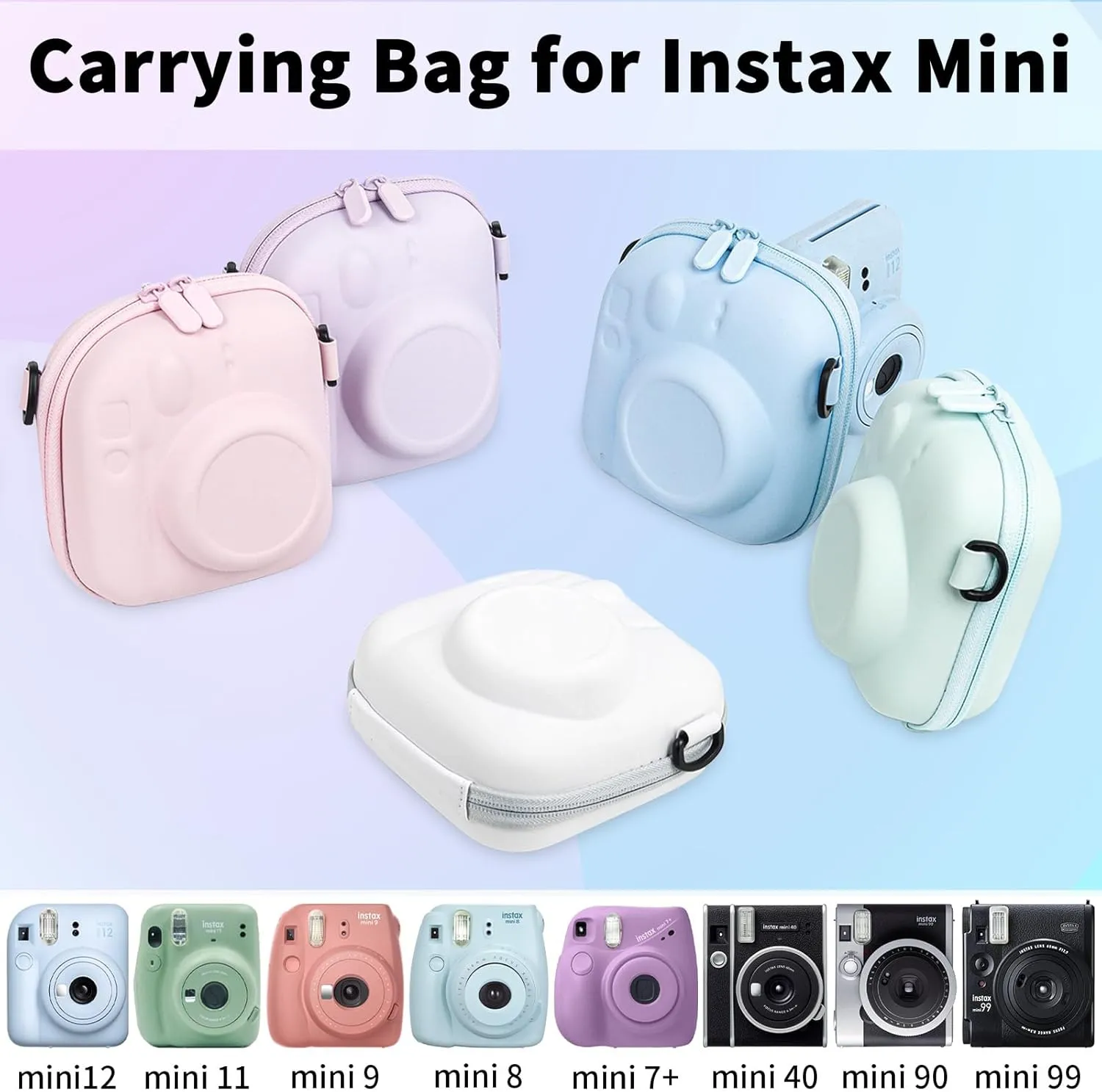 Universal Protective Camera Case for Fujifilm Instax Mini 12 11 9 8 SE 7  40, Instant Camera Bag Hard EVA Case with Shoulder Strap- Mint Green