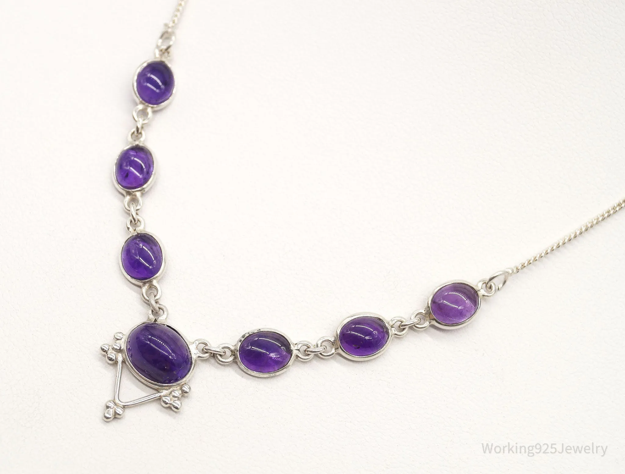 Vintage Amethyst Bib Style Silver Necklace