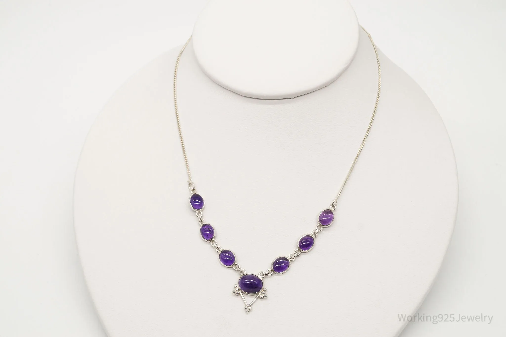Vintage Amethyst Bib Style Silver Necklace