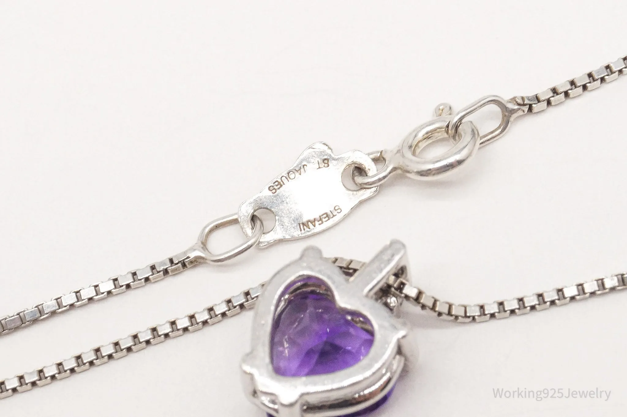 Vintage Amethyst Diamond Sterling Silver Heart Necklace 18"