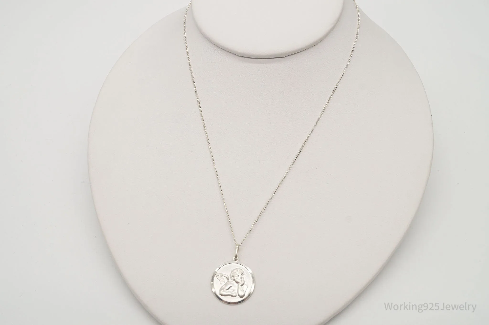 Vintage Angel Cherub Sterling Silver Necklace
