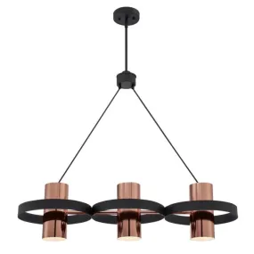 Westinghouse 6368900 Three Light Chandelier - Matte Black Finish - Copper Shades