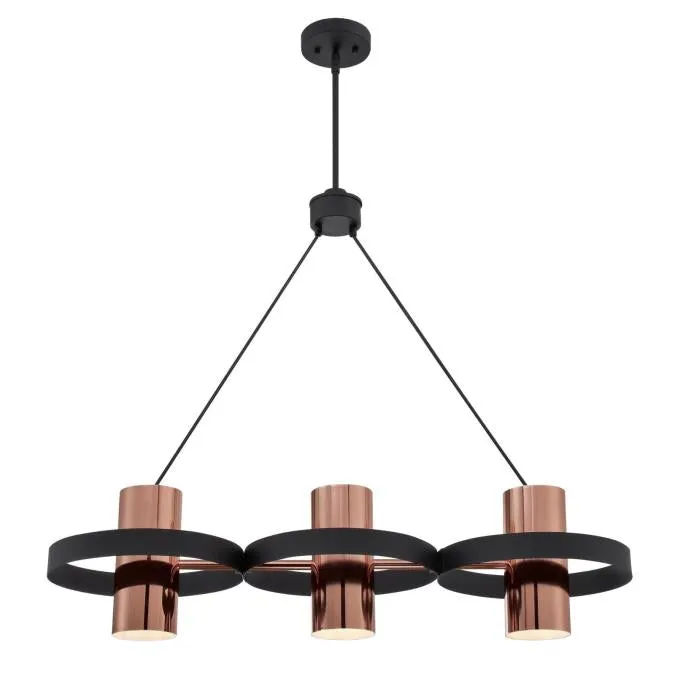 Westinghouse 6368900 Three Light Chandelier - Matte Black Finish - Copper Shades